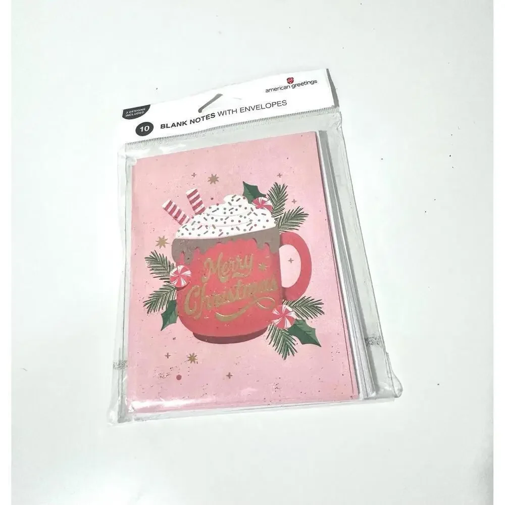 NEW American Greetings Christmas Blank Note Cards White Envelopes 2 Design 10ct